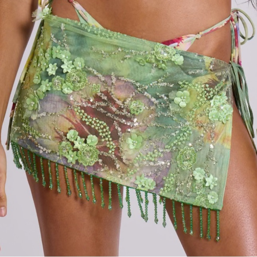 Jaded London Melona Embellished Wrap Mini Skirt in Lime - M/L